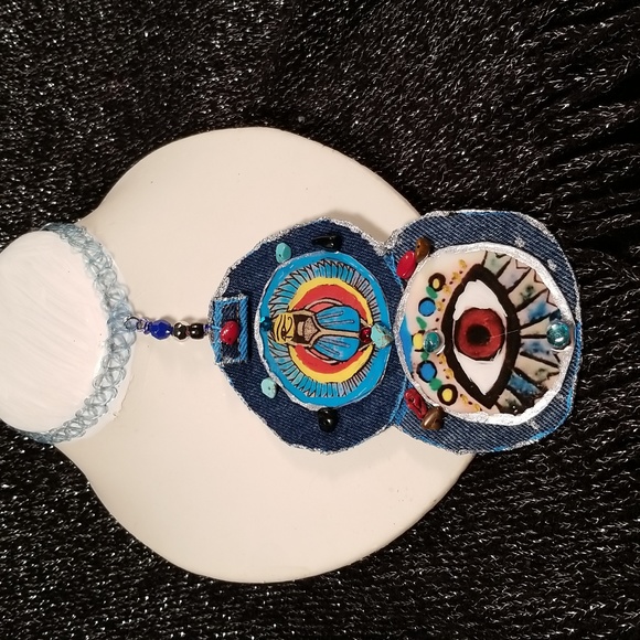 Ancient Egyptian scarab/brown denim fabric choker - Picture 7 of 8